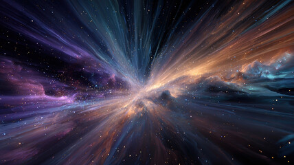 Hyperspace Jump Through Cosmic Wormhole with Golden Blue Light Rays and Interstellar Speed Motion Effect