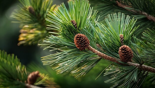 a close up shows green needles and brown cones on a tree branch the image captures the details of the plant material in natural light highlighting textures and shapes