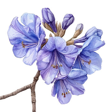 Jacaranda Flower, charming watercolor clipart, isolated on a white background.