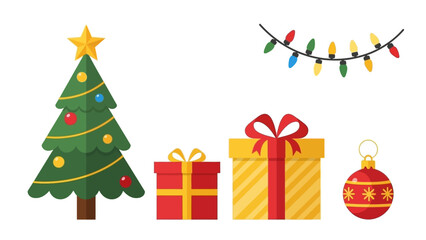 Christmas Tree with Wrapped Gift Boxes Illustration