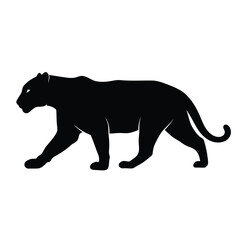 Black silhouette of a panther walking on a white background