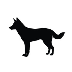 Black silhouette of a dog standing on a white background
