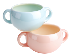 This design features a pair of bubble-style teacups on a transparent background. The round handles add charm to these cups that hold warmth and comfort