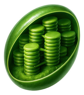 Chloroplast featuring thylakoid stacks and stroma in vibrant green.