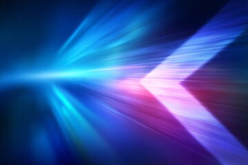 Dynamic light rays converge into a bright chevron shape against a dark blue backdrop