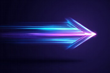 Dynamic light trail forms an arrow shape moving rapidly towards the right against a dark background