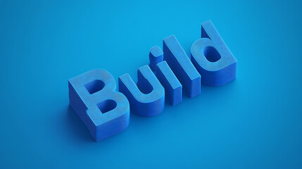 Monochromatic Blue Layers Create "Build" Word. Concept of creation, construction, and innovation symbolized by stacked lettering, evokes a sense of progress. 178