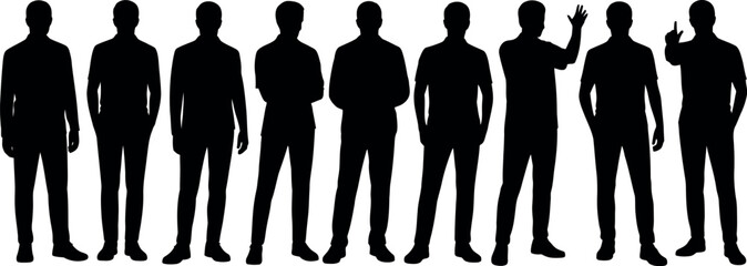Silhouettes of Men in Various Poses on Transparent Background