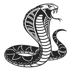 Fototapeta premium Black and white illustration of a cobra snake coiled and ready to strike