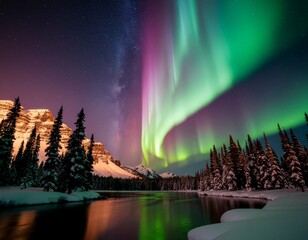 aurora borealis over the mountains, sunset over the mountains, abstract background with colorful lights, abstract light background, abstract colorful background