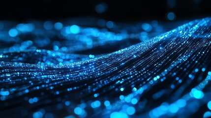 Futuristic Blue Digital Waves with Glowing Data Streams