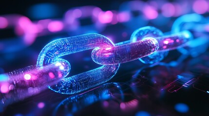 Glowing Digital Chain Links on Circuit Board Background
