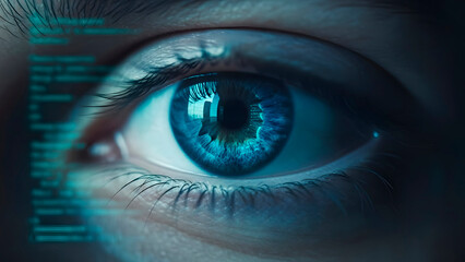 Human Eye with Digital Data Overlay and Artificial Intelligence Concept.
