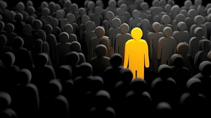 Obraz premium Distinct Individual in a Sea of Shadows. Celebrating Uniqueness in a Crowd Concept