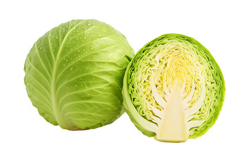 Fototapeta premium Organic green cabbage vegetable showing internal leaf layers and texture