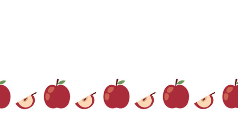 Horizontal seamless apple border in cute hand drawn style