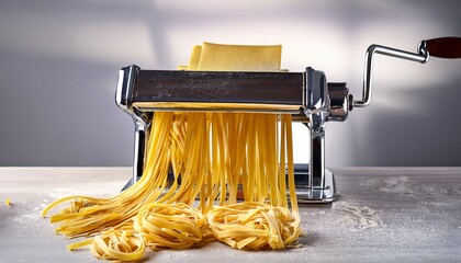 freshly made pasta machine with yellow noodles pasta maker fresh pasta
