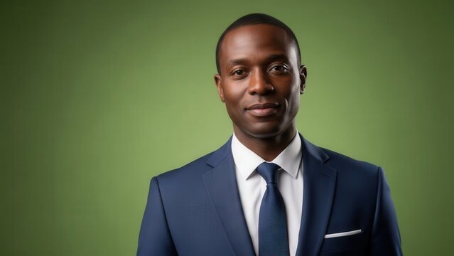 Professional businessman in formal attire posing confidently against a green background - Powered by Adobe