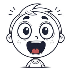 A funny cartoon character illustration of a smiling boy face and a black angry animal mask for a fun comic art drawing