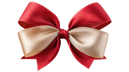 Decorative red and cream ribbon bow with elegant texture, perfect for gift wrapping and festive occasions, adding charm to any presentation. Isolated on transparent background.