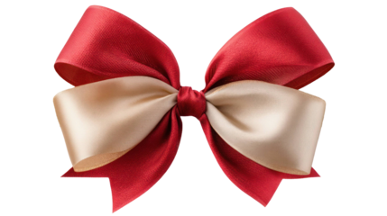 Decorative red and cream ribbon bow with elegant texture, perfect for gift wrapping and festive occasions, adding charm to any presentation. Isolated on transparent background.