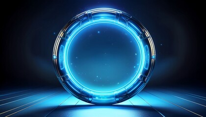 abstract glowing ring with blue illumination on dark background
