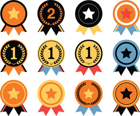 Collection of vibrant vector award medals and achievement badges for celebrating success and recognition