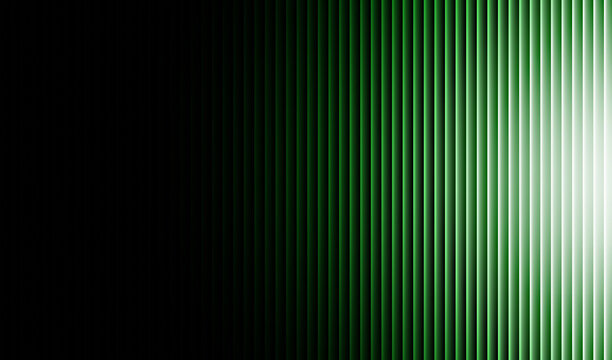 Abstract vertical green light gradient background featuring repeating parallel lines creating a modern digital screen or curtain effect fading to black