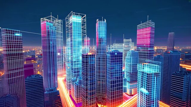 Urban Landscape with Speed Light Effects and Futuristic Technology Concept