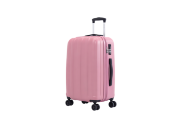 Pink Hardshell Rolling Suitcase, with Retractable Handle and Combination Lock, cutout, PNG isolated on transparent background