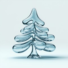 Christmas tree sculpture made of shiny liquid glass, with smooth reflective surfaces and a minimalist festive aesthetic