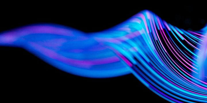 Futuristic abstract 3D render of twisted neon lines representing neural connections and data flow