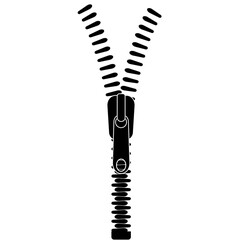 silhouette zipper icon fastener vector clothes pull tape accessory fashion stitch metal buckle flat design isolated set © Pawel