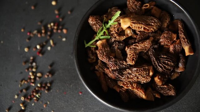 Morels mushrooms natural mushroom healthy food ingredient appetizer fresh tasty gourmet food background on the table rustic food top view copy space keto and paleo diet vegetarian and vegan food