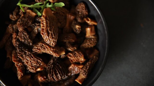 Morels mushrooms natural mushroom healthy food ingredient appetizer fresh tasty gourmet food background on the table rustic food top view copy space keto and paleo diet vegetarian and vegan food