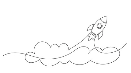 A minimalist rocket launch with smoke trail on transparent background silhouette