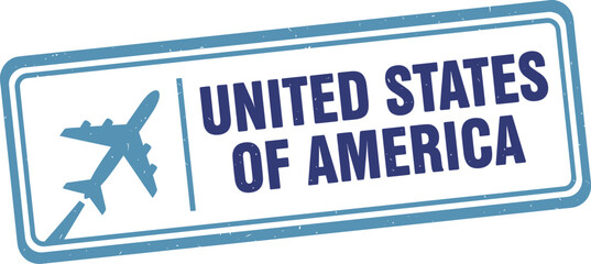 Vintage travel stamp with airplane and USA text