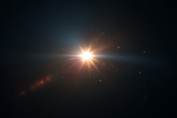 Sunlight effects overlays, lens flare and light  glowing rays on black background for design, optical lens flare effect Golden sun light, sun rays