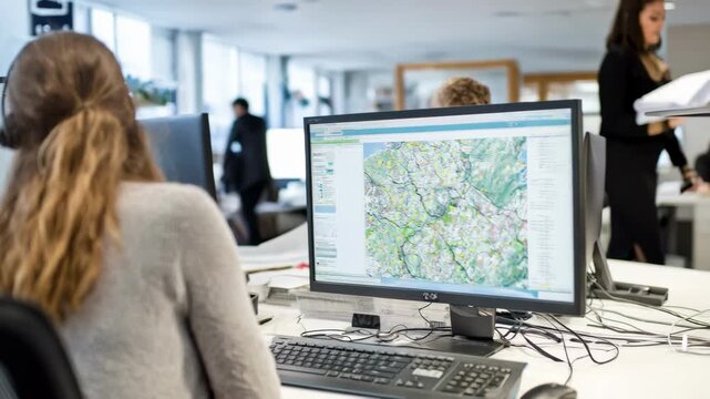 Professional translator accurately converting specialized environmental reports with nature and conservation terminology in a modern office setting.