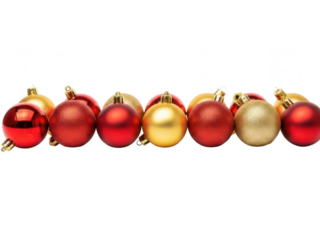 Red and gold Christmas ornaments in a row