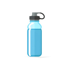 Flat design illustration of a blue reusable sports water bottle