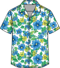 Short sleeve button up shirt with blue yellow and green floral pattern clothing apparel © Olaja Vector Vision