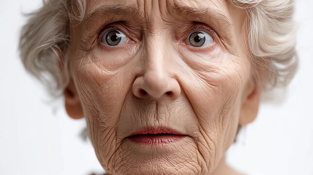 Emotionale Nahaufnahme einer &auml;lteren Frau mit besorgtem Gesichtsausdruck