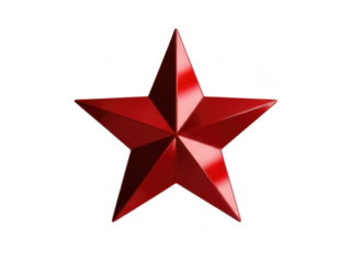 Red metallic star decoration with five points and reflective surface