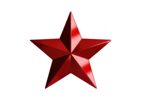 Red metallic star decoration with five points and reflective surface - Powered by Adobe