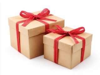 Obraz premium Festive Christmas Boxes Wrapped in Eco-Friendly Paper and Red Ribbons, Perfect for Holiday Gifting