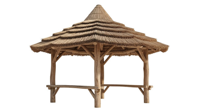 A thatched roof gazebo isolated on transparent background
