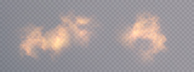 Soft glowing smoke puffs with warm light haze for overlays, mystical atmosphere, game UI accents, and compositing effects. © Valeriia
