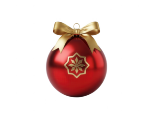 Single red Christmas ornament with gold bow on black