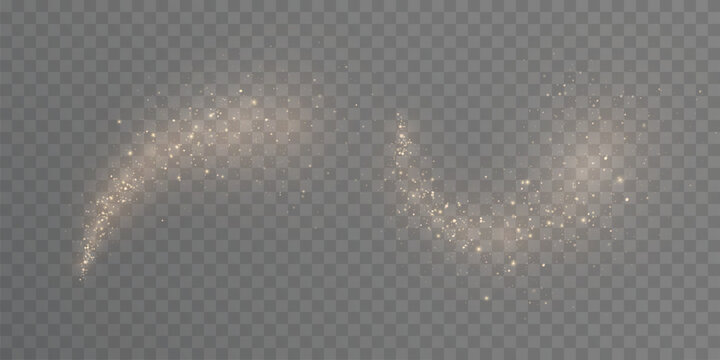 Golden magic comet light effect with lots of sparkling bokke and shimmering light effects. Magic golden wind for web design and fairytale decoration. vector	